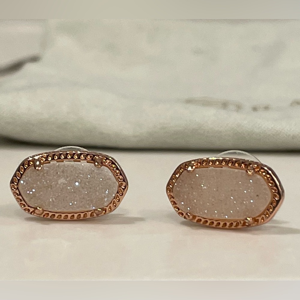 Kendra Scott Ellie Rose Gold Iridescent Druzy Stud Earrings